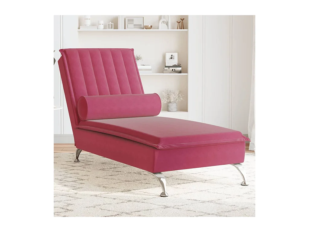 Chaise longue de massage avec traversin rouge bordeaux velours FR84154
