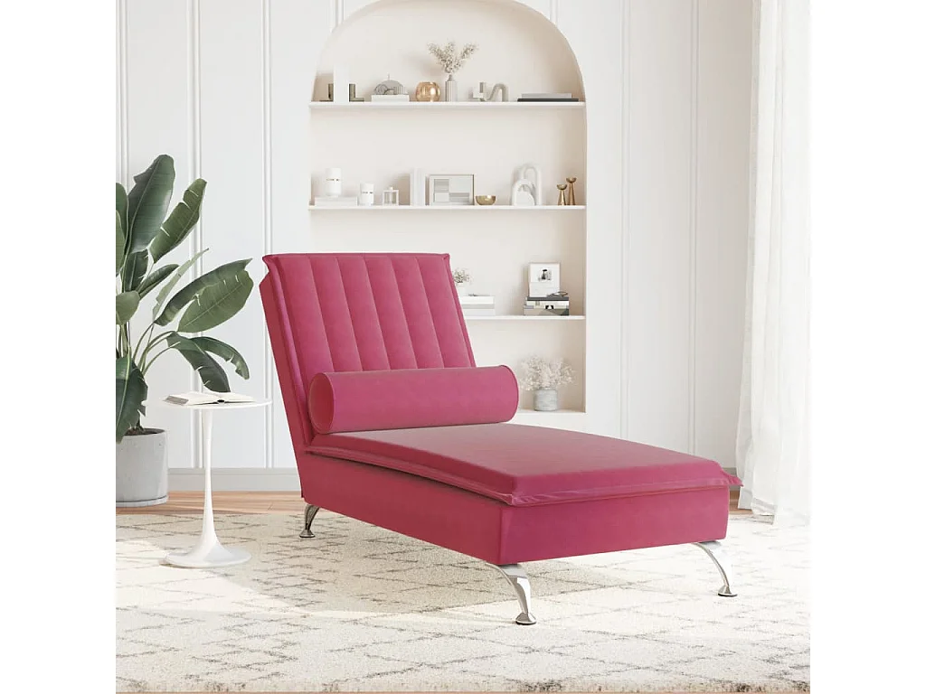 Chaise longue de massage avec traversin rouge bordeaux velours FR84154