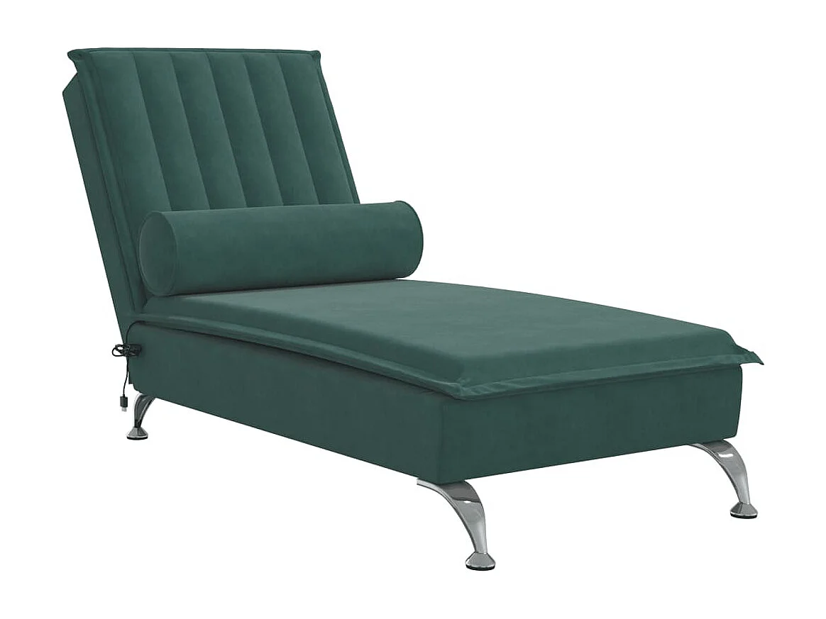 Chaise longue de massage avec traversin vert foncé velours FR15782