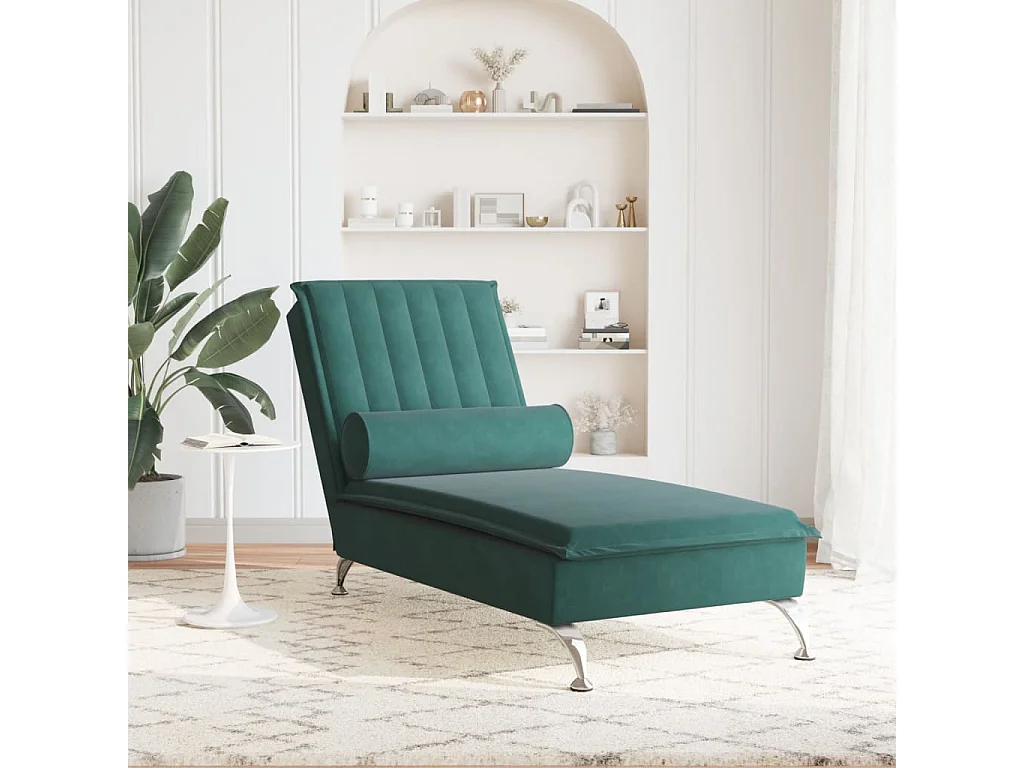 Chaise longue de massage avec traversin vert foncé velours FR15782