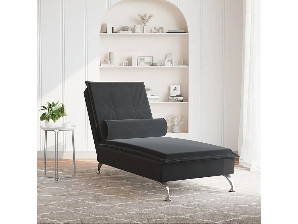 Chaise longue de massage avec traversin noir velours FR97518