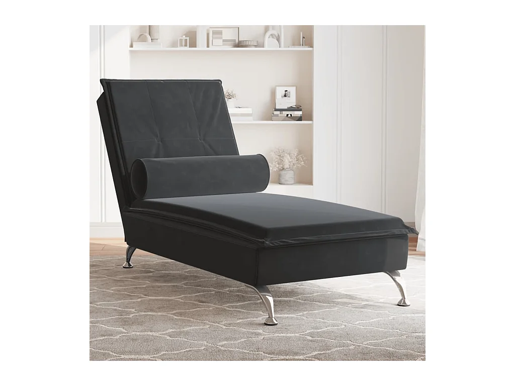 Massage chaise longue met bolster fluweel zwart BE755263