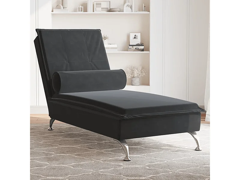 Massage chaise longue met bolster fluweel zwart BE755263