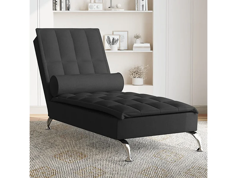 Chaise lounge de massagem com rolo tecido preto PT442847