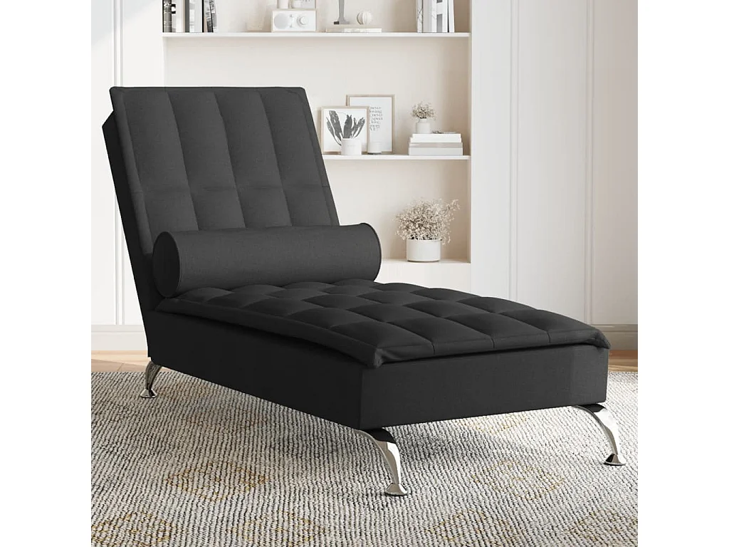Chaise longue de massage avec traversin noir tissu FR24046