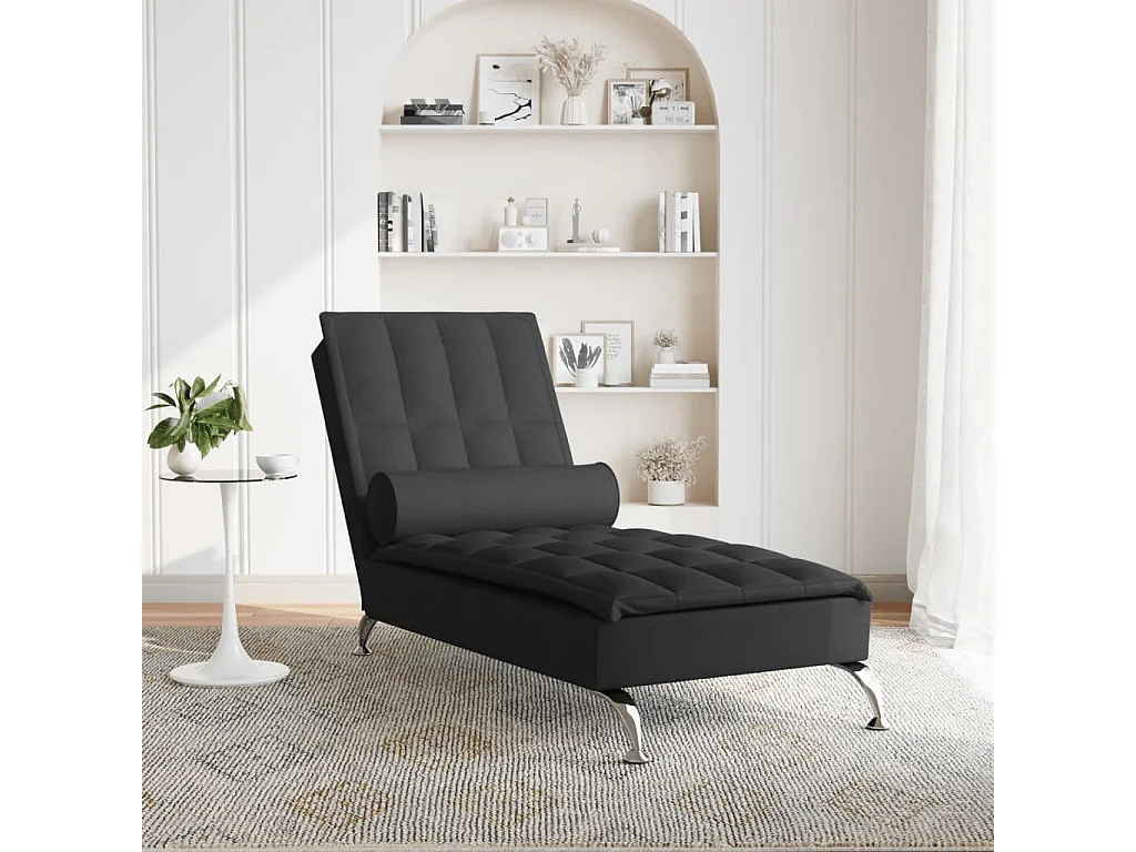 Chaise longue de massage avec traversin noir tissu FR24046