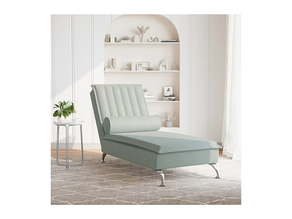 Chaise longue de massage avec traversin gris clair velours FR72196