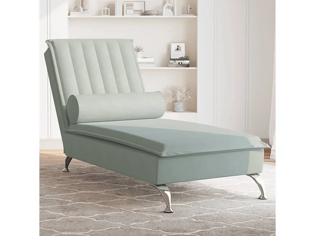 Chaise longue de massage avec traversin gris clair velours FR72196