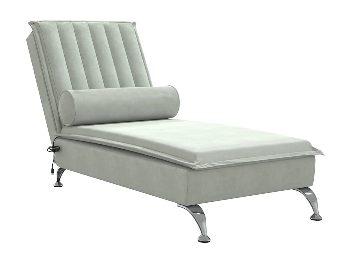 Chaise longue de massage avec traversin gris clair velours FR72196