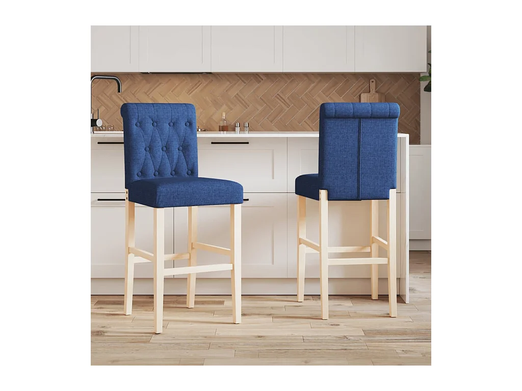 Lot de 2 Tabourets de bar bois massif d'hévéa et tissu FR53106