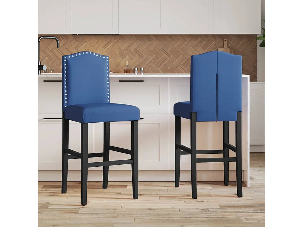 Lot de 2 Tabourets de bar bois massif d'hévéa et tissu FR69352