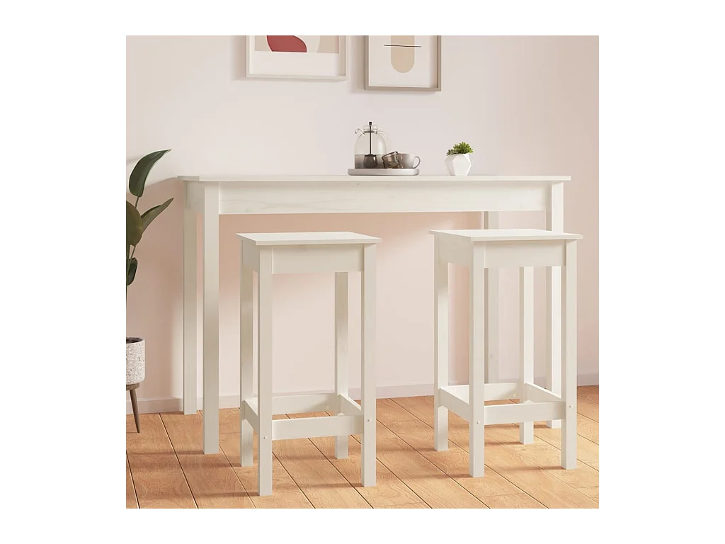 Lot de 2 Tabourets de bar blanc 40x40x78 cm bois de pin solide FR61663