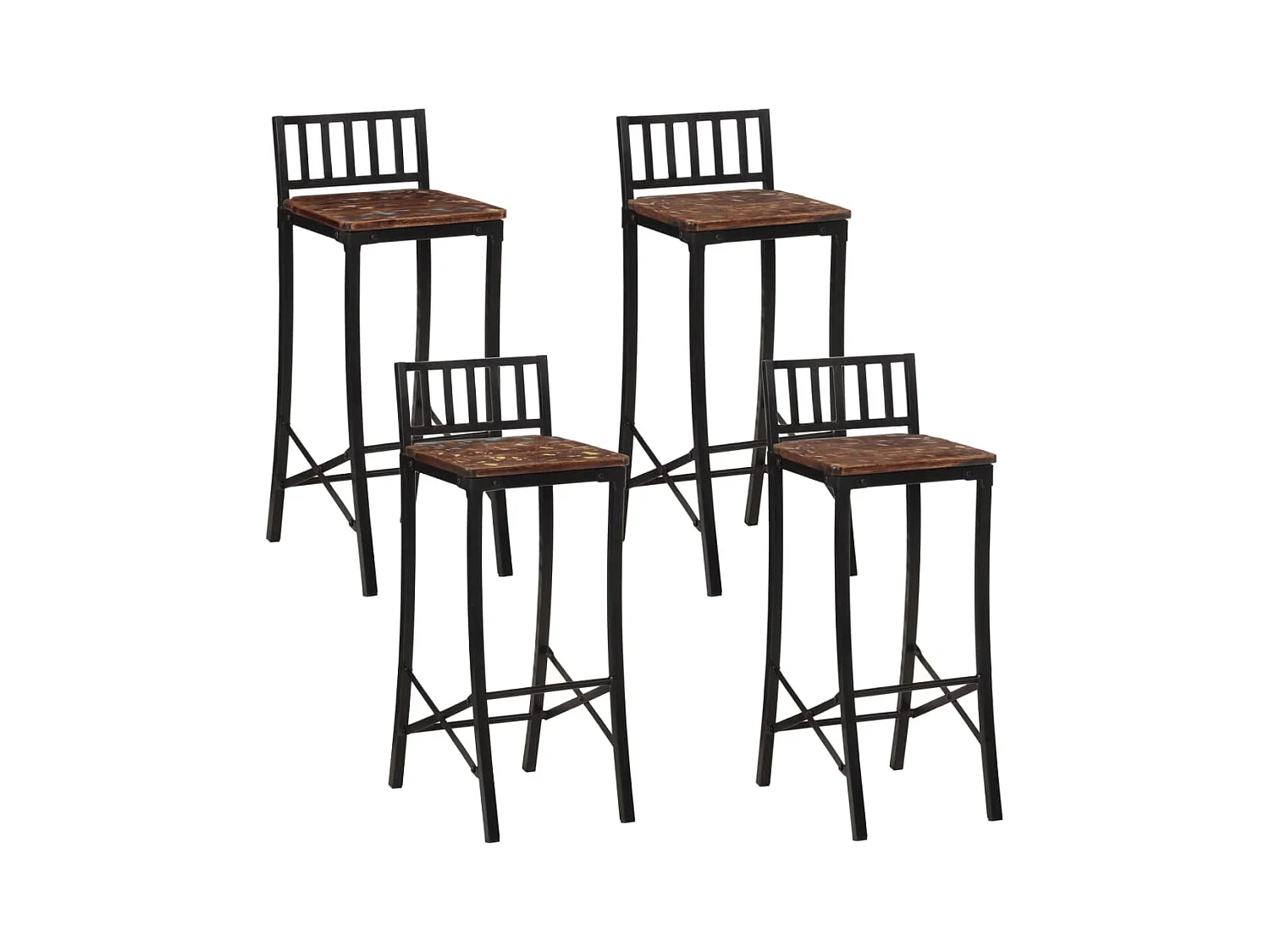 Lot de 4 Tabourets de bar bois de récupération massif FR52019