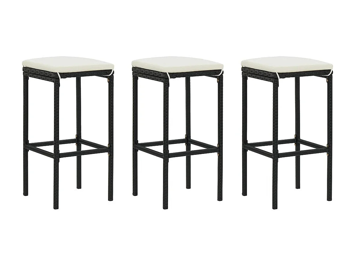 Lot de 3 Tabourets de bar avec coussins noir résine tressée FR18884