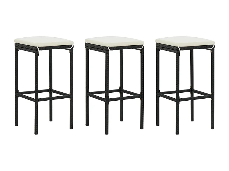 Lot de 3 Tabourets de bar avec coussins noir résine tressée FR18884