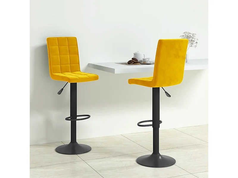 Lot de 2 Tabourets de bar jaune moutarde velours FR92975