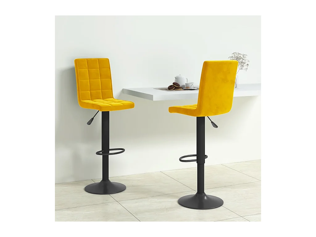 Lot de 2 Tabourets de bar jaune moutarde velours FR92975