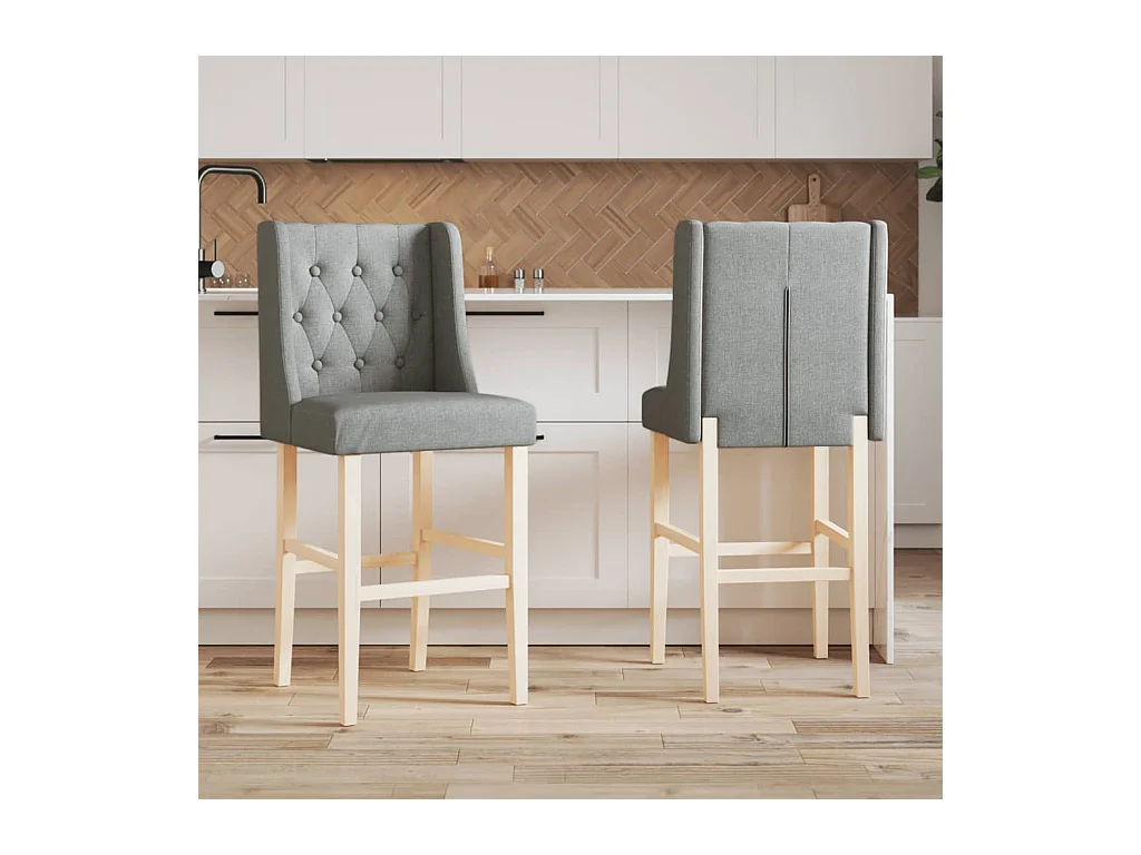 Lot de 2 Tabourets de bar bois massif d'hévéa et tissu FR97373