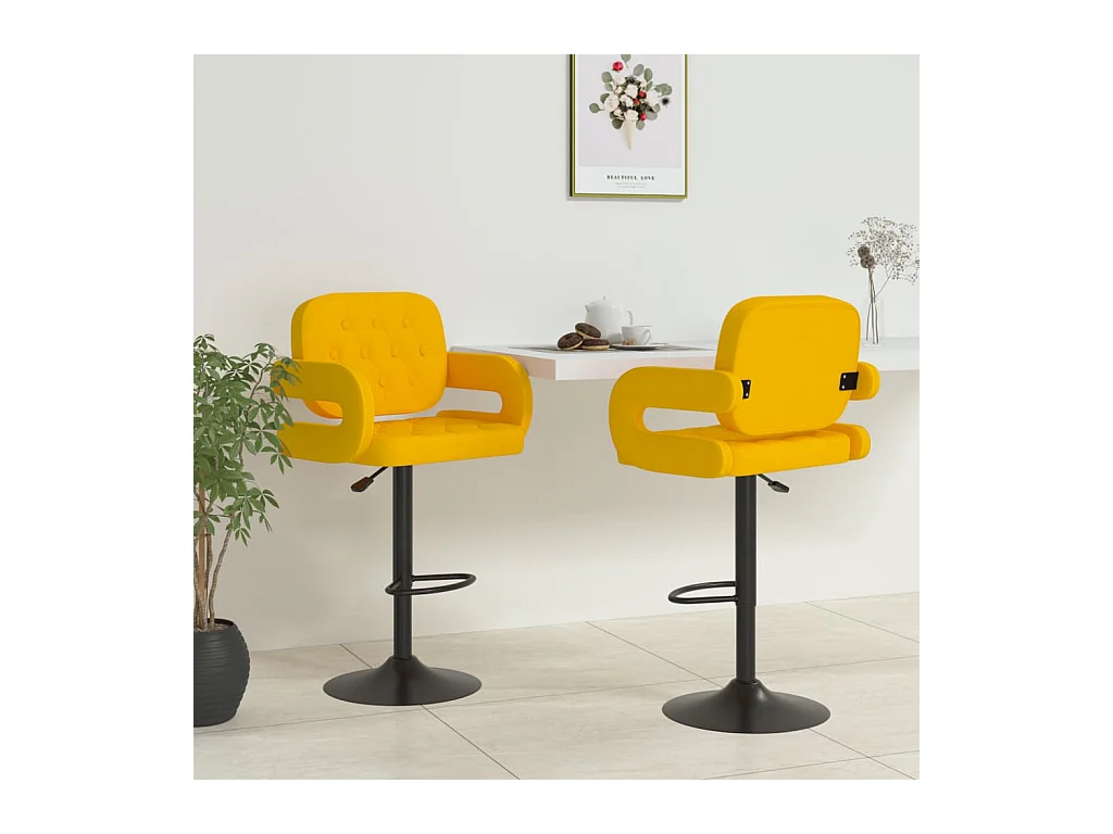 Lot de 2 Tabourets de bar jaune moutarde tissu FR21781