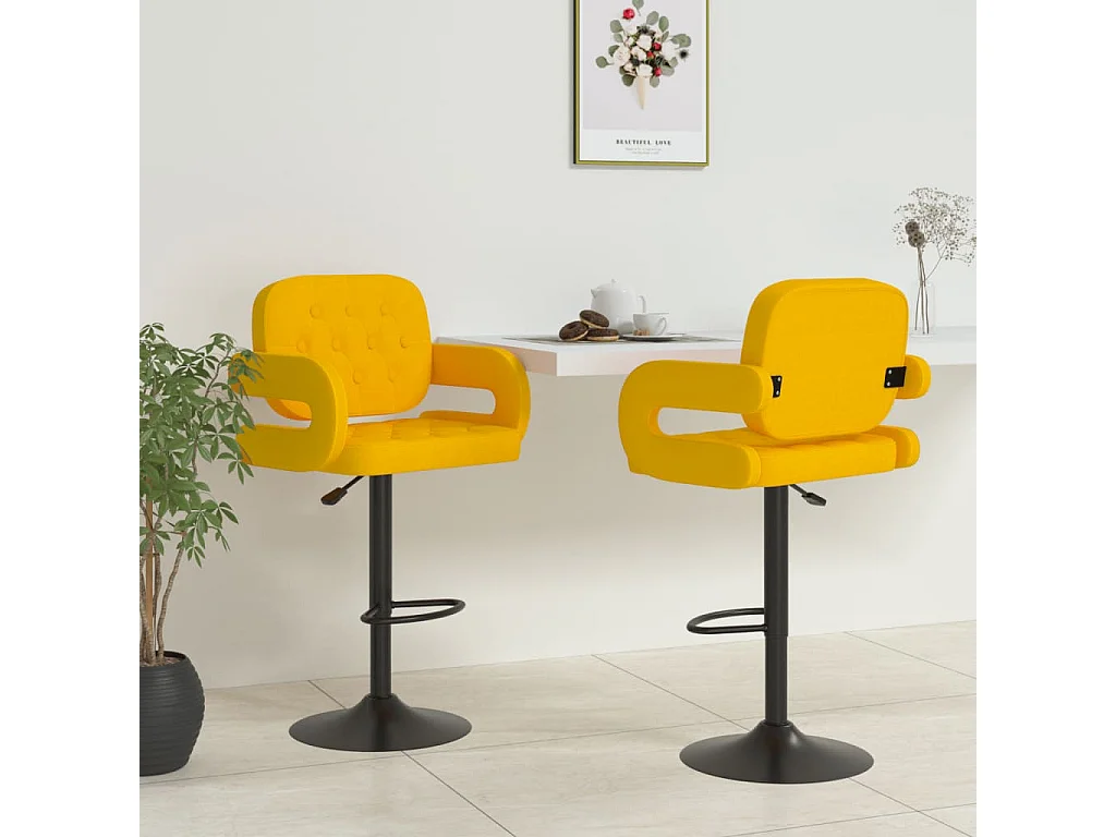 Lot de 2 Tabourets de bar jaune moutarde tissu FR21781