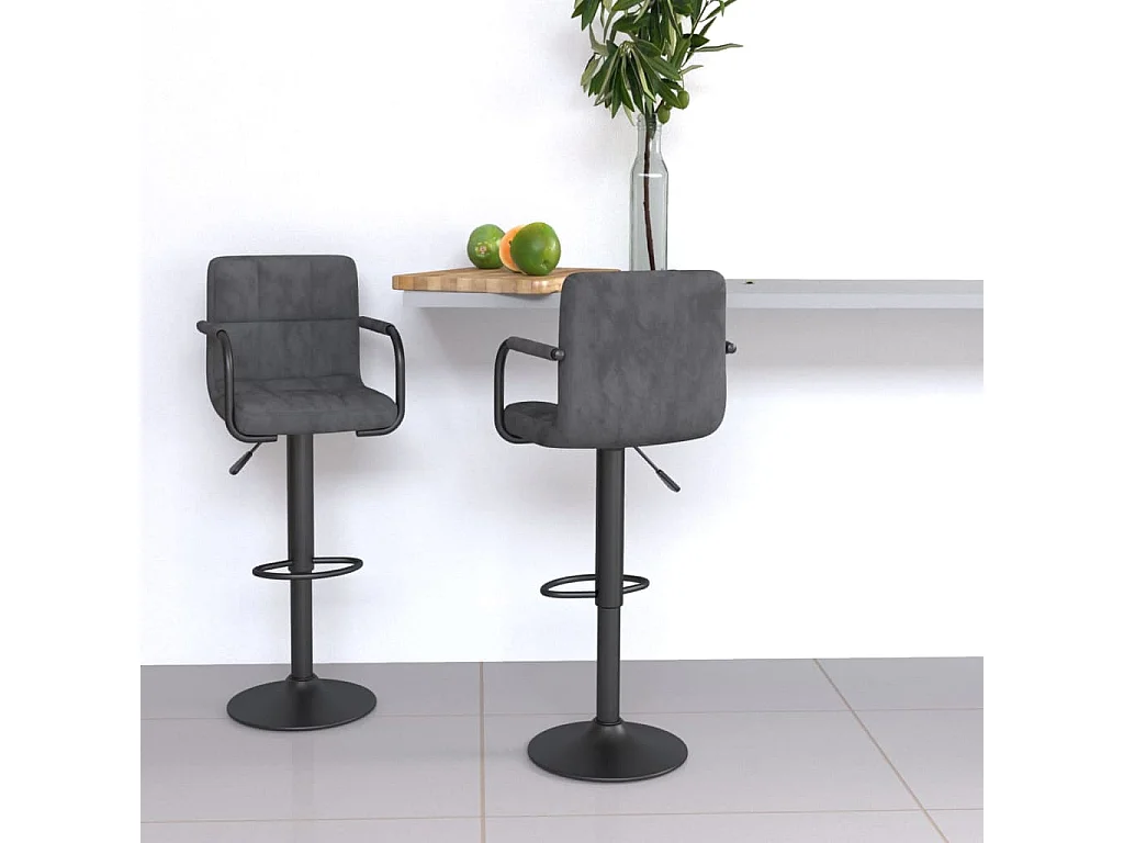 Lot de 2 Tabourets de bar gris foncé velours FR38349