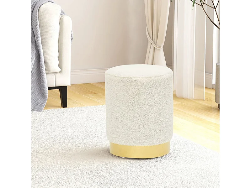 Tabouret bas rond Blanc Molleton FR97715