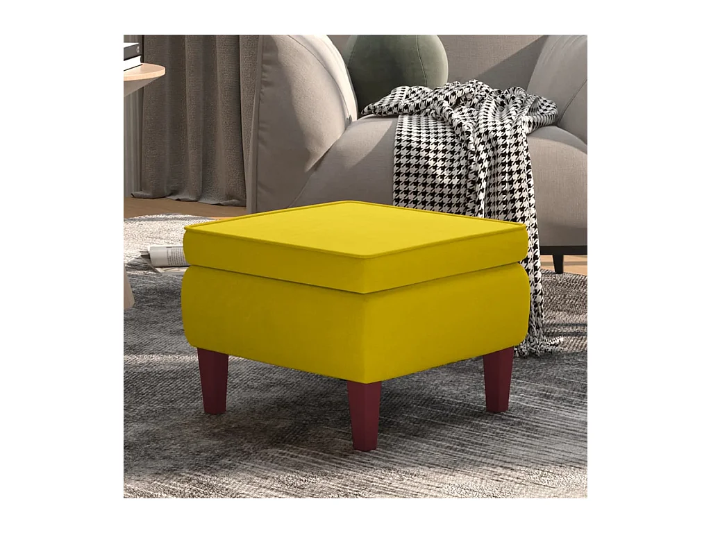 Tabouret bas avec pieds en bois Jaune Velours FR53517