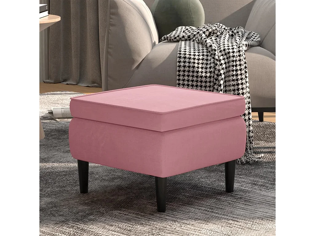 Taburete con patas de madera terciopelo rosa ES618781