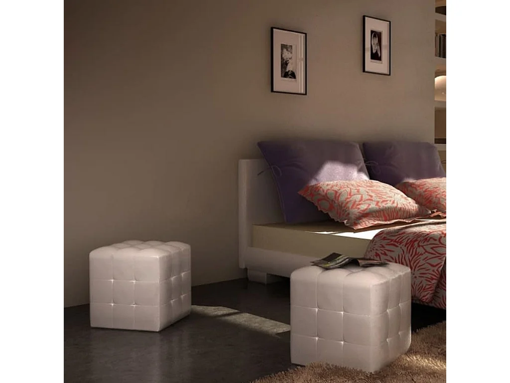 Lot de 2 Tabourets bas cube Blanc FR54646
