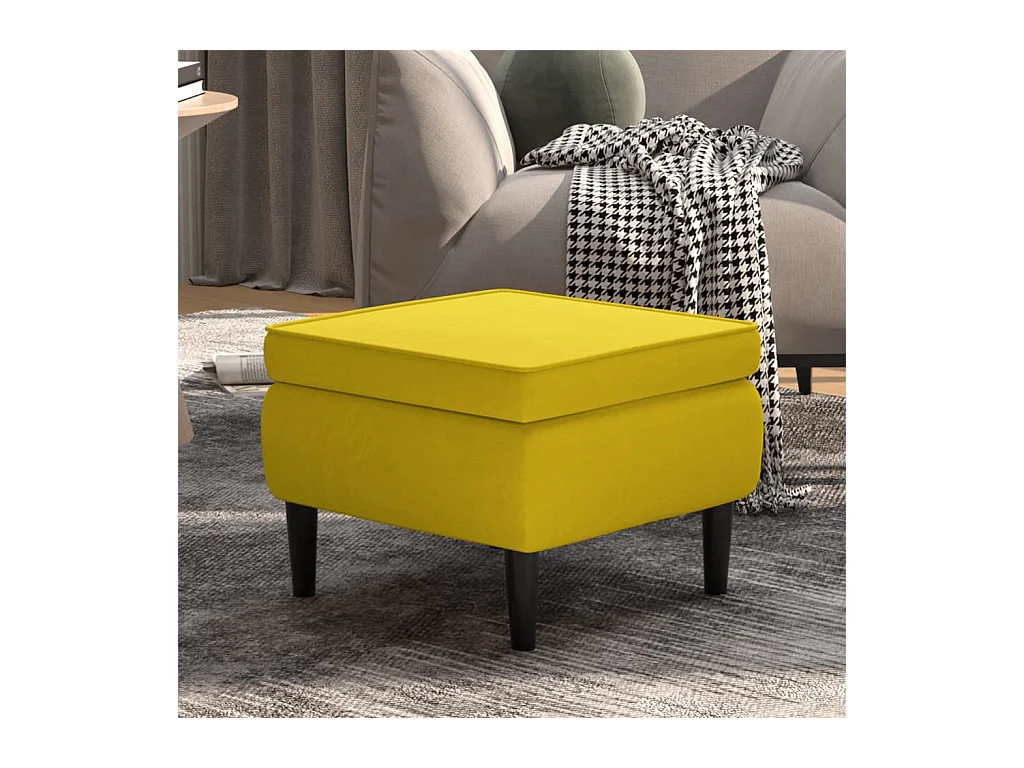 Tabouret bas avec pieds en bois Jaune Velours FR45505