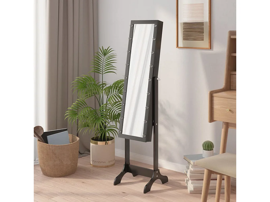 Miroir sur pied blanc avec LED noir 34x37x146 cm FR85043