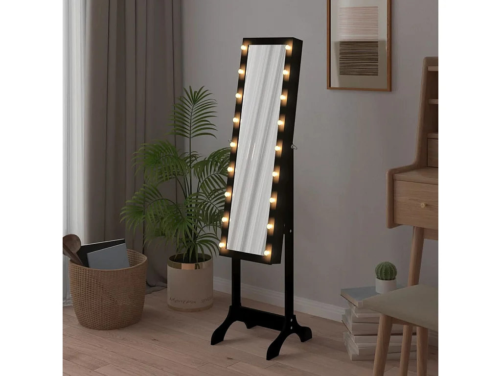 Spiegel vrijstaand met LED's 34x37x146 cm zwart BE857279