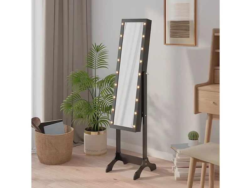 Miroir sur pied blanc avec LED noir 34x37x146 cm FR85043