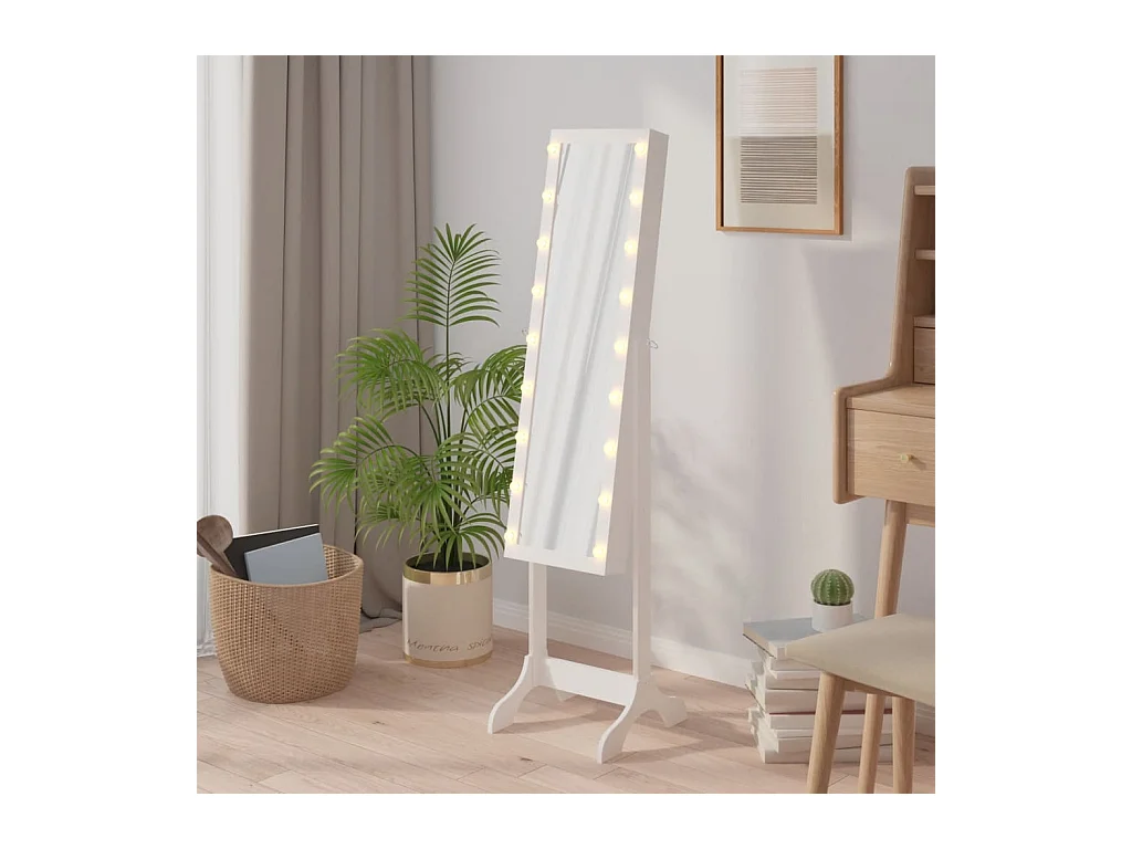 Miroir sur pied blanc avec LED blanc 34x37x146 cm FR25194