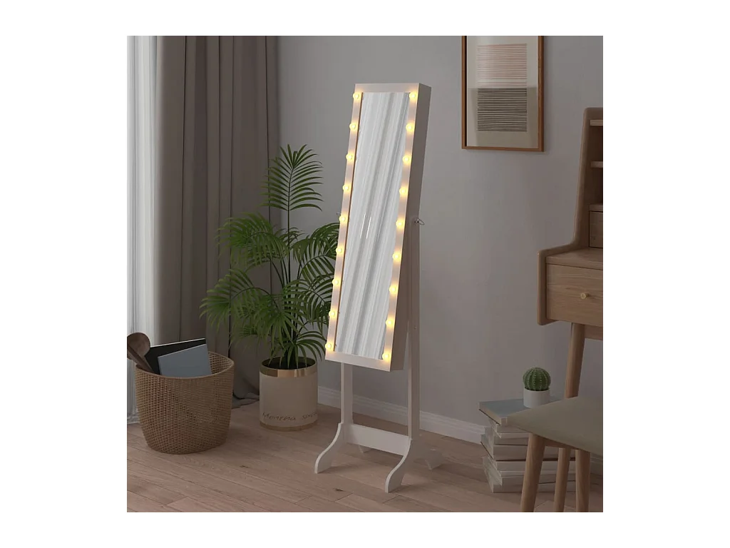 Spiegel vrijstaand met LED's 34x37x146 cm wit BE531365