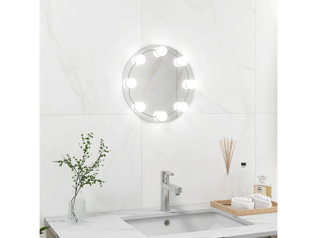 Miroir mural sans cadre avec lampes LED Rond Verre FR74537