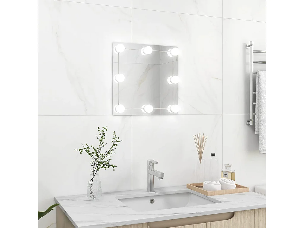 Miroir mural avec lampes LED Carré Verre FR17951