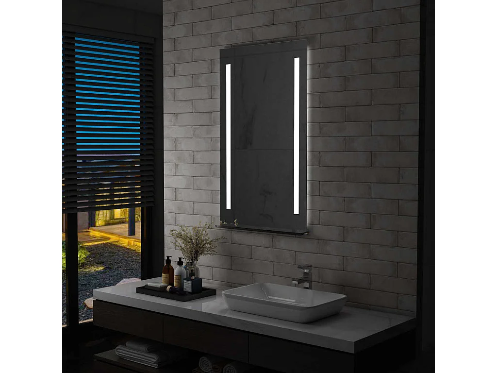 Miroir mural à LED pour salle de bains avec étagère 60x100 cm FR94977