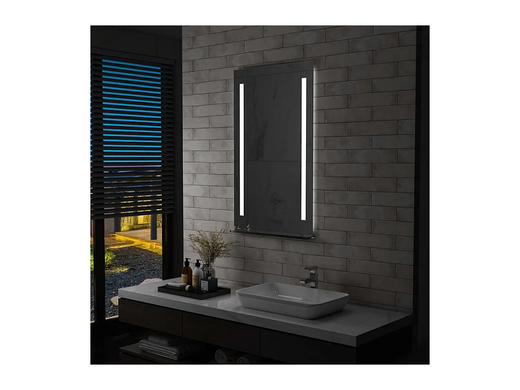 Miroir mural à LED pour salle de bains avec étagère 60x100 cm FR94977
