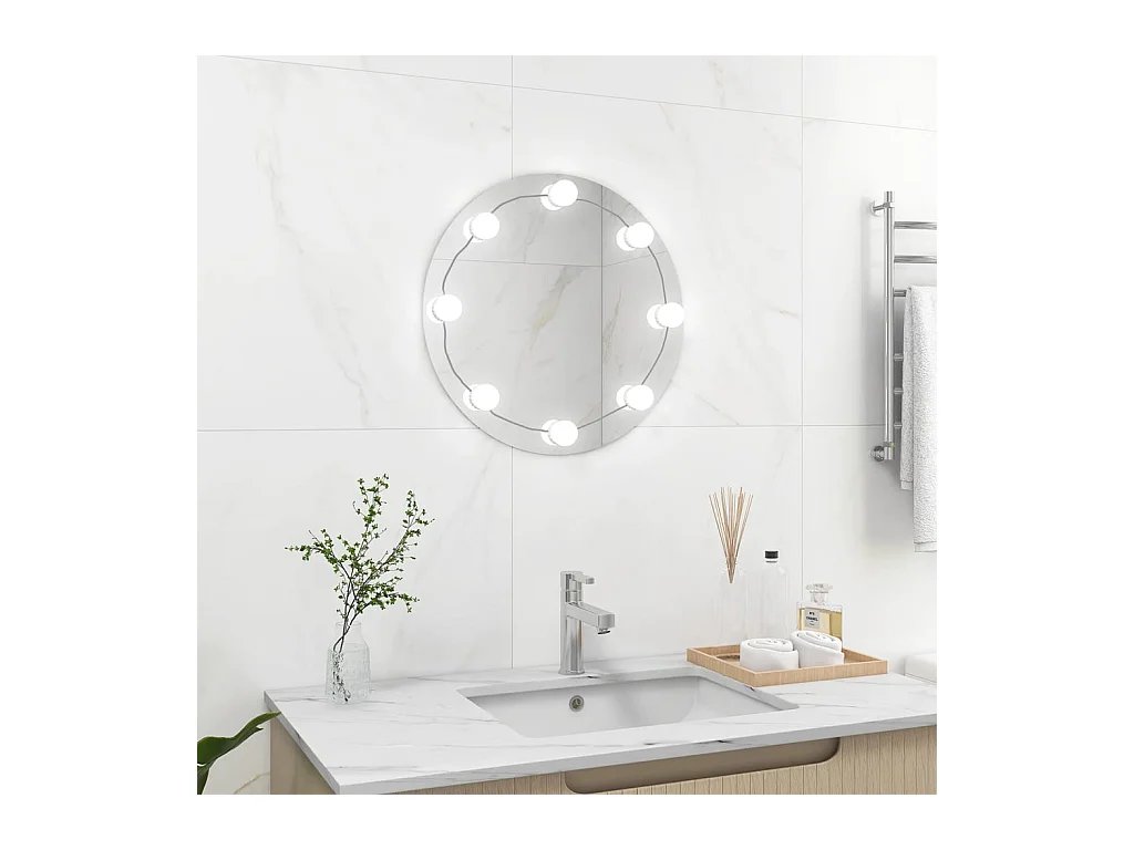 Espelho de parede com luzes LED vidro redondo PT228307