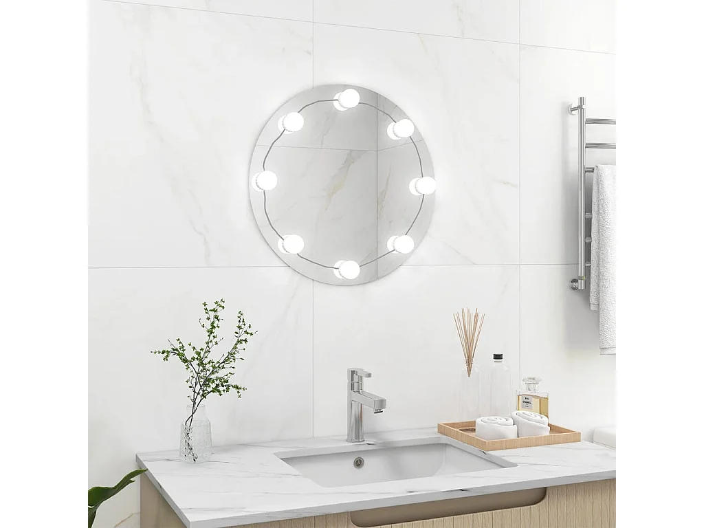 Miroir mural avec lampes LED Rond Verre FR13884