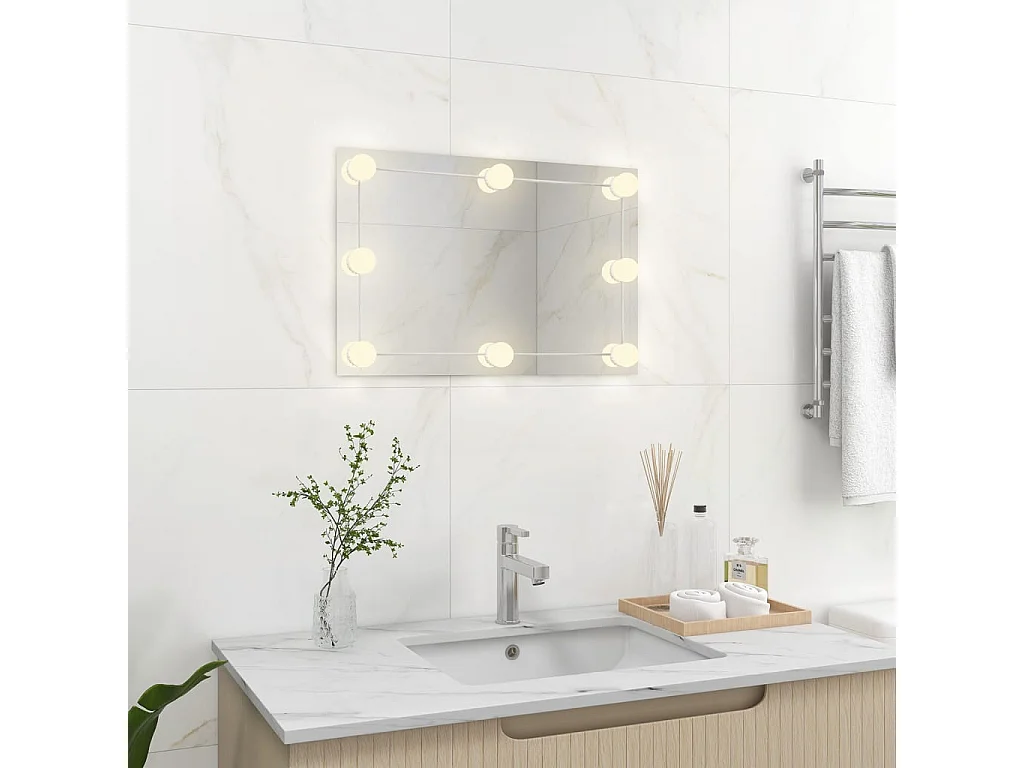 Espejo de pared con luces LED rectangular de vidrio ES114395