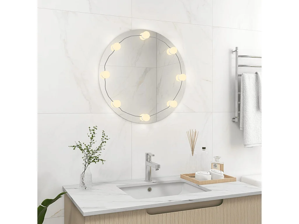 Wandspiegel met LED-lampen rond glas BE773079