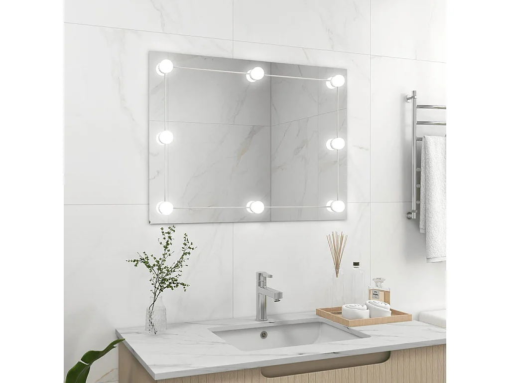 Miroir mural sans cadre avec lampes LED Rectangulaire Verre FR41417