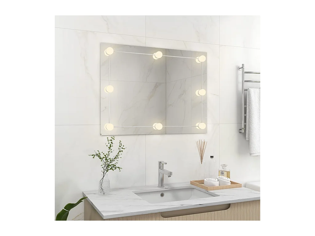 Miroir mural sans cadre avec lampes LED Rectangulaire Verre FR41417