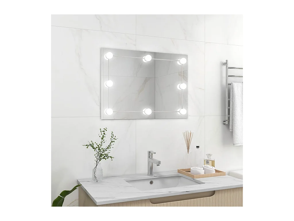 Miroir mural sans cadre avec lampes LED Rectangulaire Verre FR76897