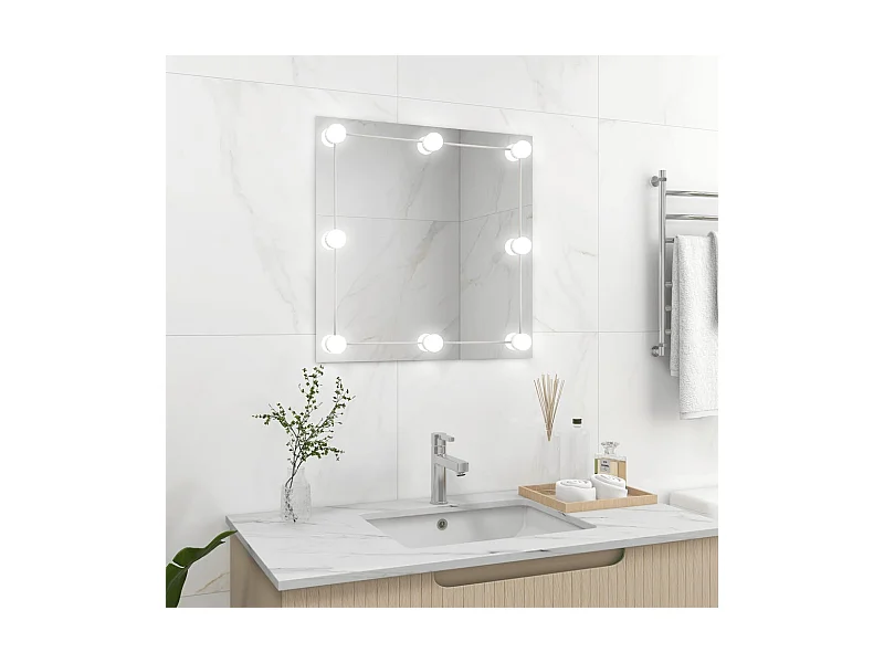Espelho de parede com luzes LED vidro quadrado PT347044