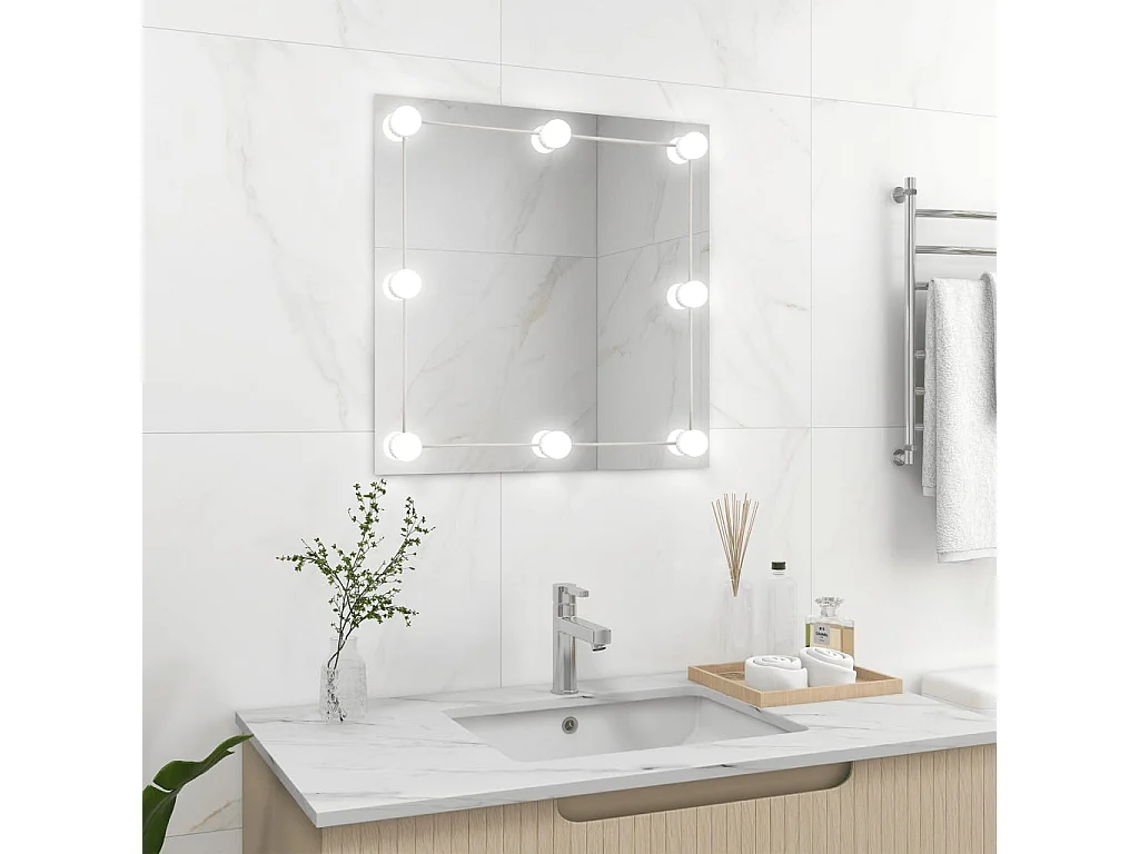 Espelho de parede com luzes LED vidro quadrado PT347044