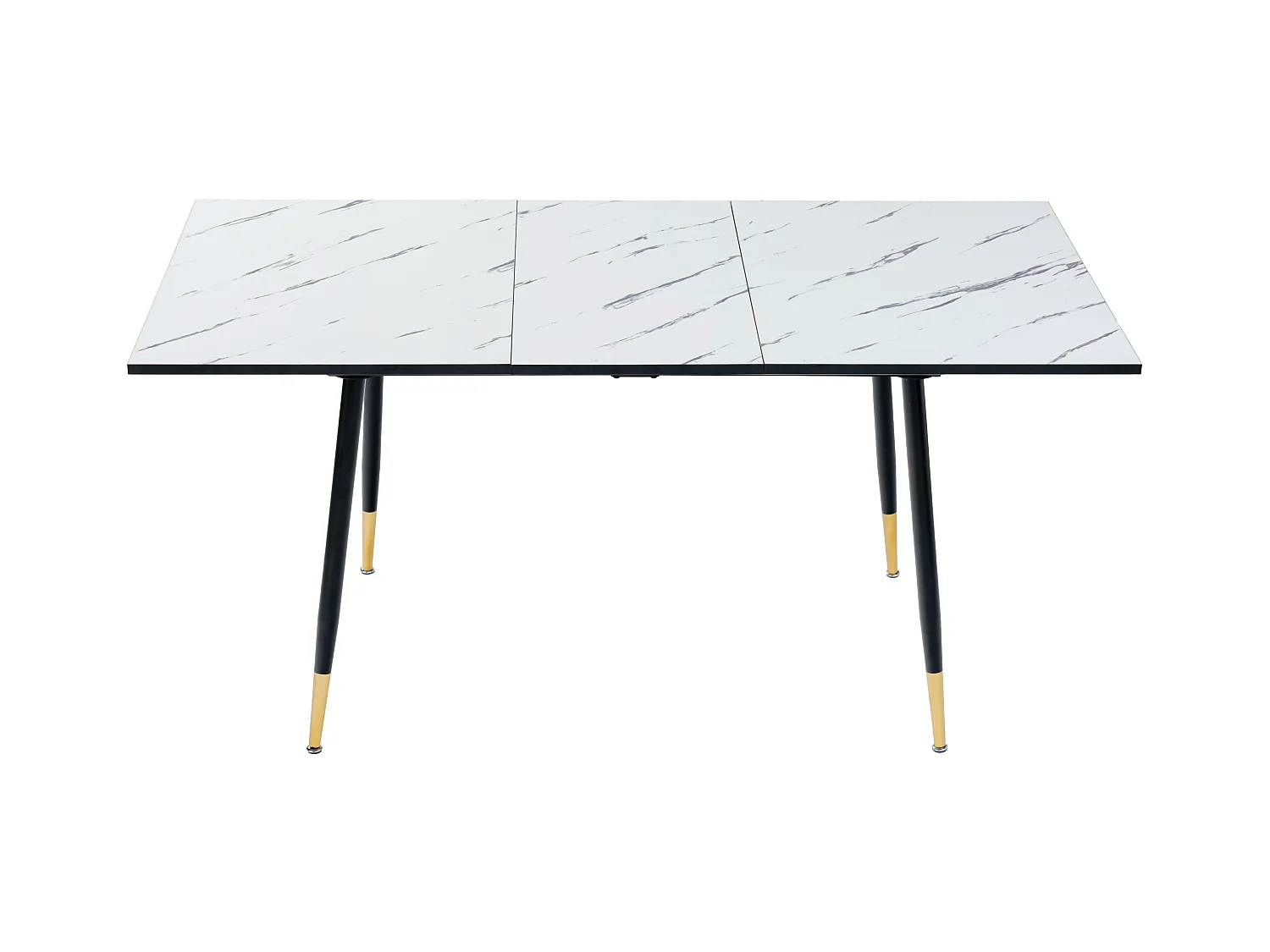 URBAN MEUBLE Table de salle à manger rectangulaire extensible blanche effet marbre de style scandinave pieds noir 120-160cm