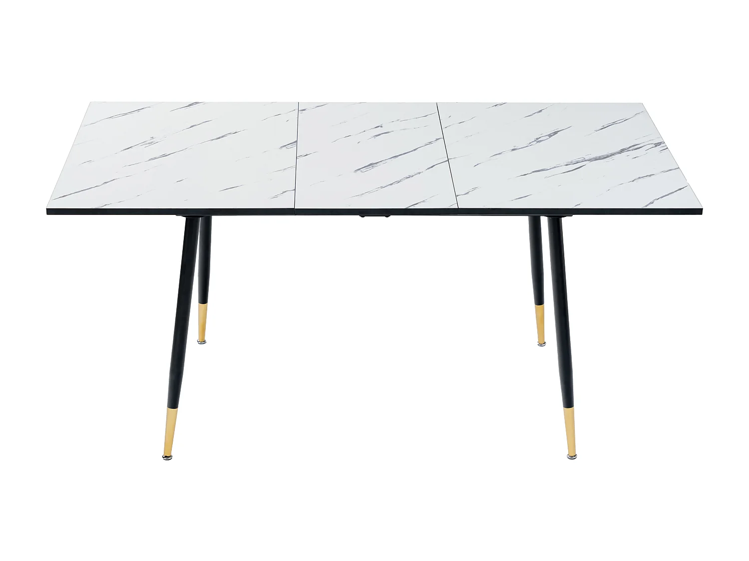 URBAN MEUBLE Table de salle à manger rectangulaire extensible blanche effet marbre de style scandinave pieds noir 120-160cm